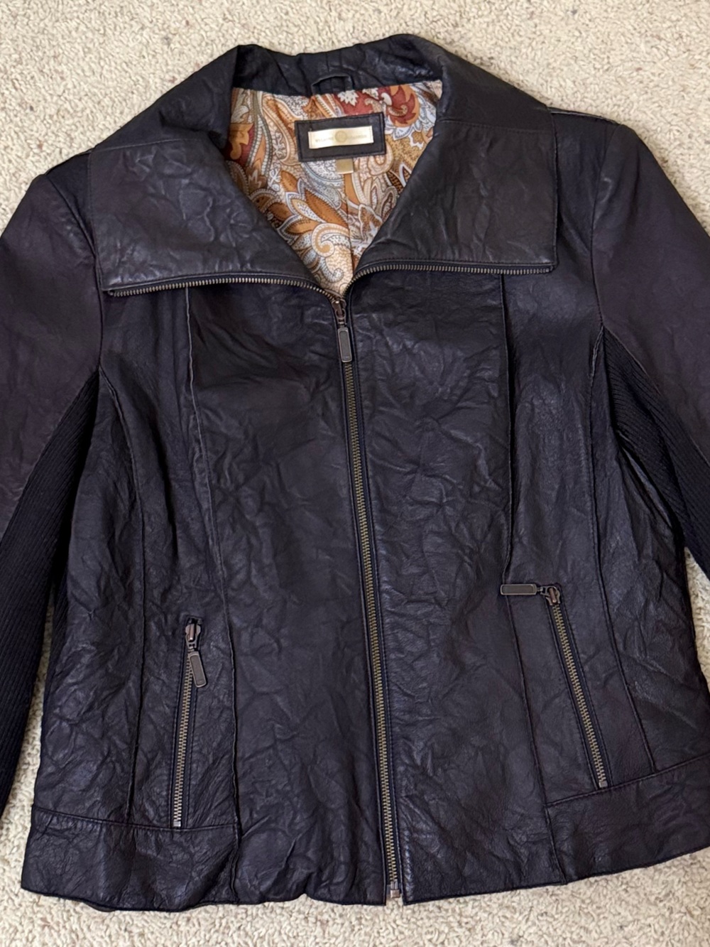 Wilson Genuine Leather Textured Bomber Jacket with paisley lining, women’s XL